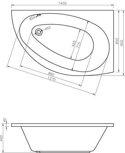 Схема акриловой ванны Alpen Pomona 160