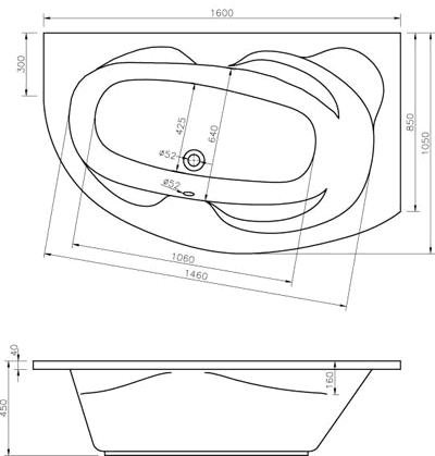 Схема акриловой ванны Alpen Pomona 170