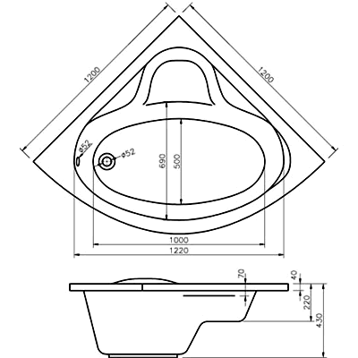Схема угловой ванны Alpen Venus