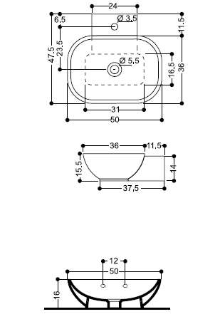 Раковина AXA Ciotola  15091, 50 см