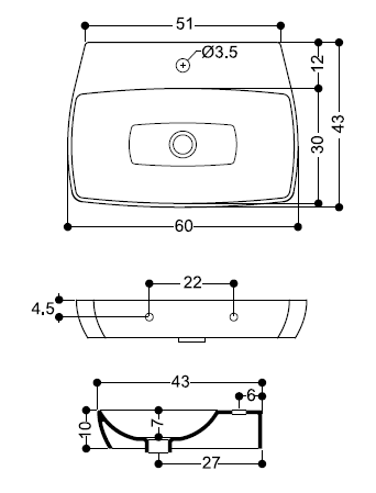 Раковина AXA Rettangolari 81095, 60 см