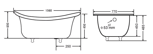 Схема чугунной ванны Roca Схема чугунной ванны Roca Goldman ZYA-21S