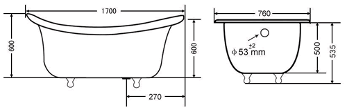Схема чугунной ванны Roca Схема чугунной ванны Goldman ZYA-21V