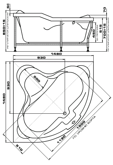 Схема угловой ванны Радомир Флорида