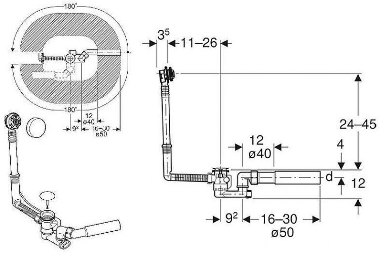 Слив-перелив Geberit Uniflex 150.520.21.6 полуавтомат Хром глянцевый