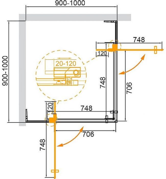 Душевой уголок Cezares Slider 100x100 SLIDER-A-2-90/100-BR-NERO профиль Черный матовый стекло бронзовое