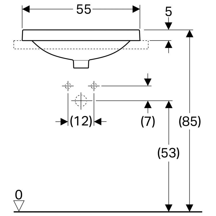 Раковина Geberit VariForm прямоугольной формы, 55х45 см, с отв. под смеситель, с отв. перелива [500.740.01.2]