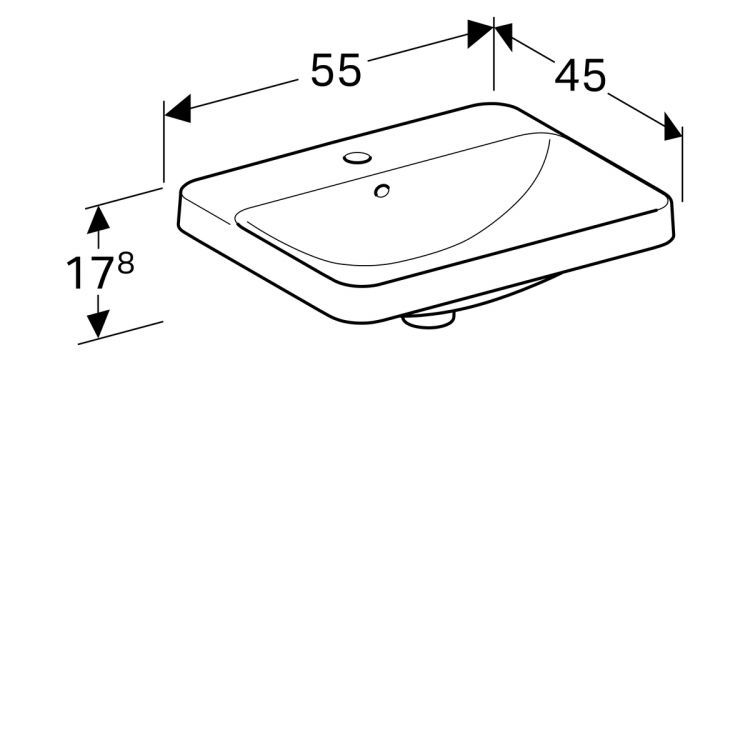Раковина Geberit VariForm прямоугольной формы, 55х45 см, с отв. под смеситель, с отв. перелива [500.740.01.2]