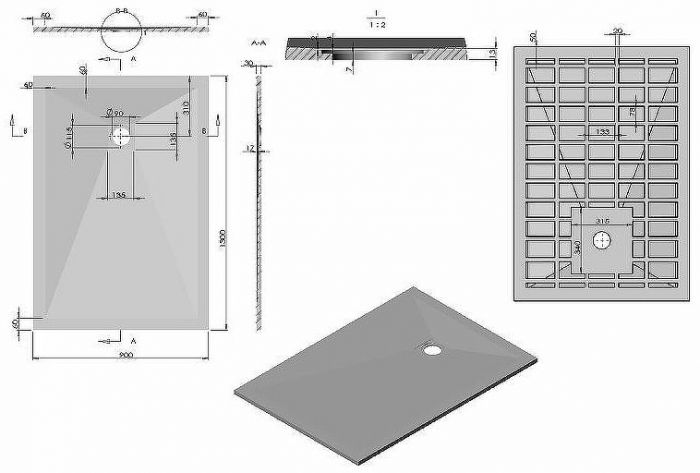 Душевой поддон из искусственного камня Vincea 130x90 VST-4SR9013A+Vsph-D132 Антрацит