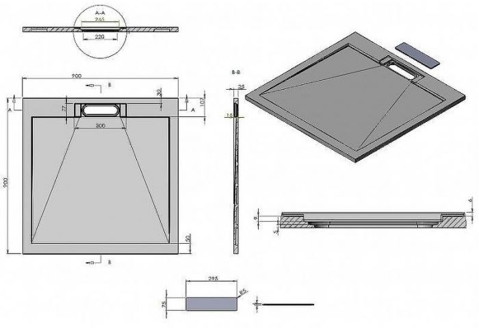 Душевой поддон из искусственного камня Esbano Luxe ESP-LX90W 90x90 ESPLX 90W Белый матовый