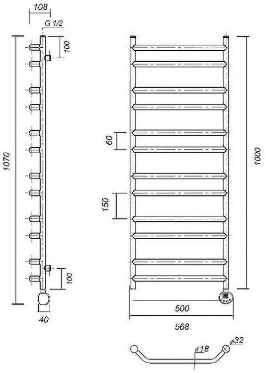Электрический полотенцесушитель Domoterm Лаура П12 500x1000 ER Хром
