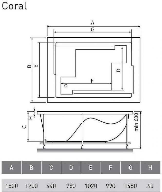 Акриловая ванна Vayer Coral 180x120 Гл000006812 без гидромассажа