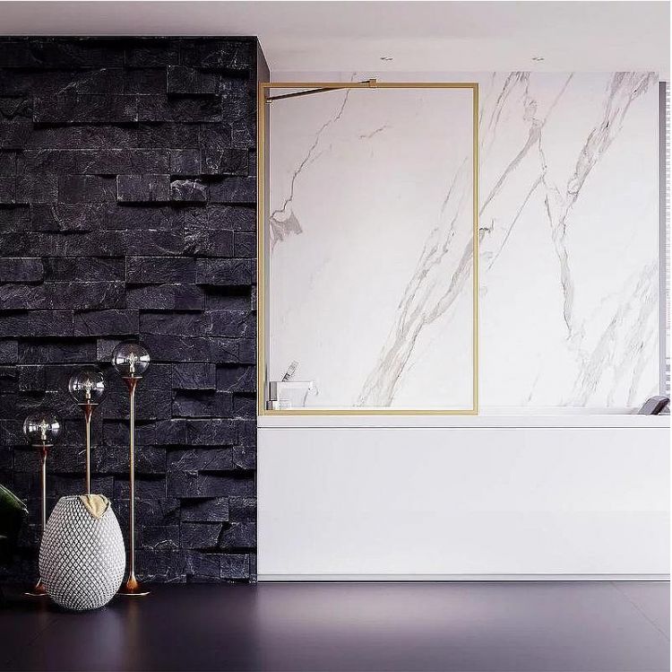 Шторка на ванну Veconi Palau 60 PL85G-60-01-C7 профиль Брашированное золото стекло прозрачное