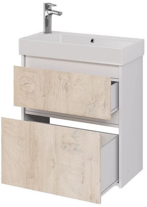 Тумба под раковину Dreja Slim 65 99.0501 подвесная Дуб кантри Белый глянец