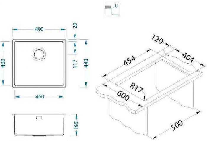 Кухонная мойка Alveus Kombino 40 SAT-90 450x400x195 1100236 Сатинированная сталь