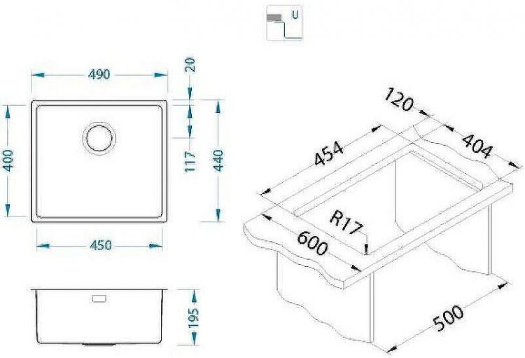 Кухонная мойка Alveus Kombino 40 SAT-90 450x400x195 1100236 Сатинированная сталь