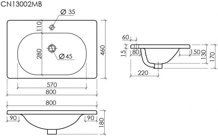 Раковина накладная CERAMICANOVA Sabo с отверстием под смеситель черный матовый CN13002MB Раковина накладная CERAMICANOVA Sabo с отверстием под смеситель черный матовый CN13002MB