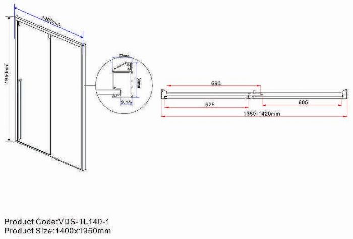Душевая дверь Vincea Lugano 140 VDS-1L140CLB-1 профиль Черный стекло прозрачное