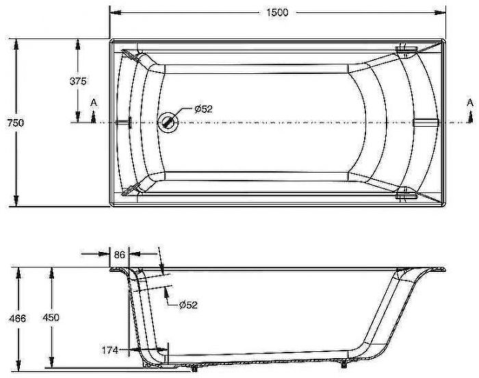 Чугунная ванна Jacob Delafon Biove 150x75 E6D903-0 с антискользящим покрытием