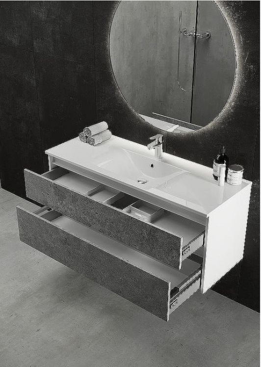 Тумба с раковиной SanVit Кубэ-2 Лофт 90 kkubeloft290 подвесная Бетон Урбан Грей Белая глянцевая