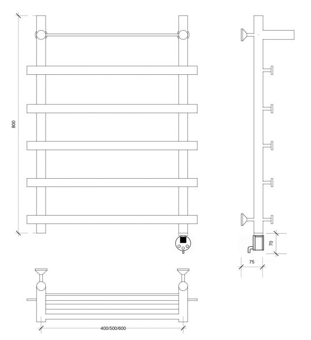 Полотенцесушитель электрический Secado Понтида 1 СП 80x40x50 графит