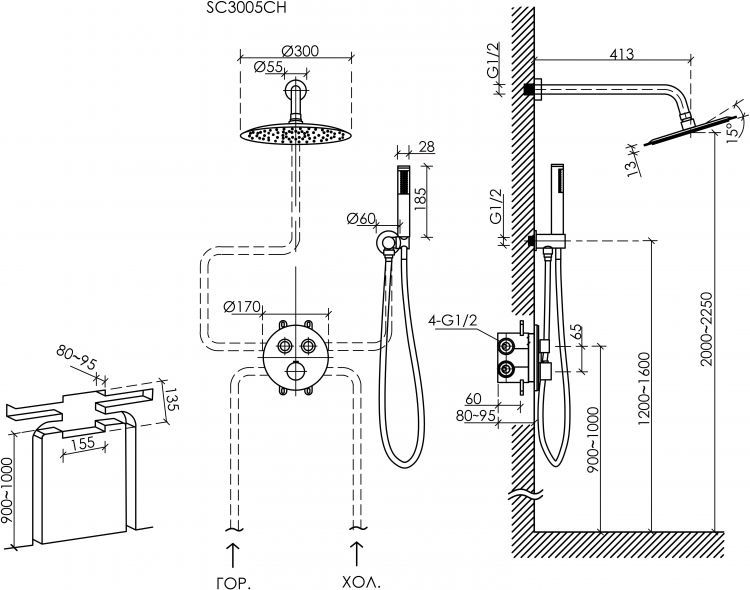 Душевой комплект SANCOS Link встраиваемый, c термостатическим смесителем, цвет хром, SC3005CH Душевой комплект SANCOS Link встраиваемый, c термостатическим смесителем, цвет хром, SC3005CH