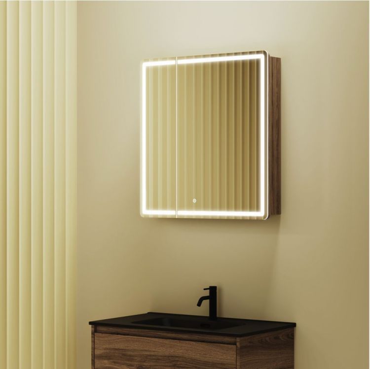 Зеркальный шкаф SANCOS для ванной комнаты SANCOS Mirror 690x150х740 мм, с LED подсветкой, цвет дуб чарльстон, с розеткой, MI70ECH