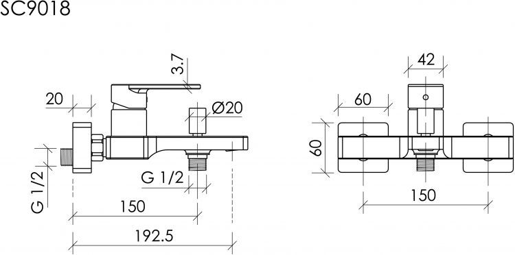 Смеситель для ванны с душем SANCOS Studio, хром, SC9018CH Смеситель для ванны с душем SANCOS Studio, хром, SC9018CH