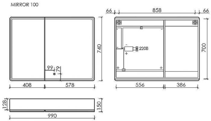 Зеркальный шкаф Sancos Mirror 100 MI100EG с подсветкой Дуб галифакс натуральный