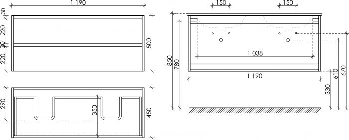 Тумба подвесная SANCOS под раковину Libra белый глянец, 1190х450х500, LB120-2W