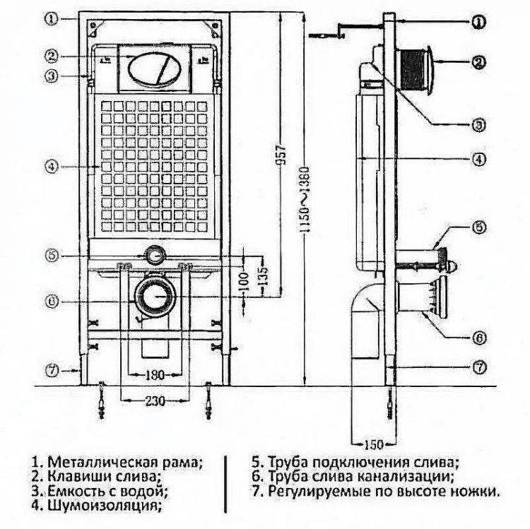 Инсталляция Laguraty J100 для унитаза с Белой клавишей смыва