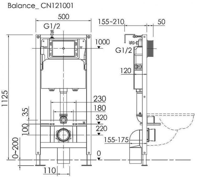 Инсталляция Ceramicanova Balance CN121001CH для унитаза с клавишей смыва Хром глянцевый