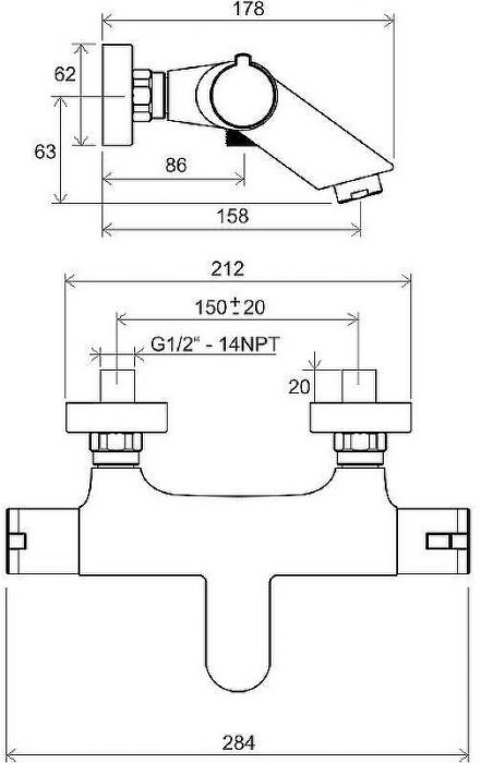 Смеситель для ванны Ravak Termo TE 022.00/150 X070047 с термостатом Хром