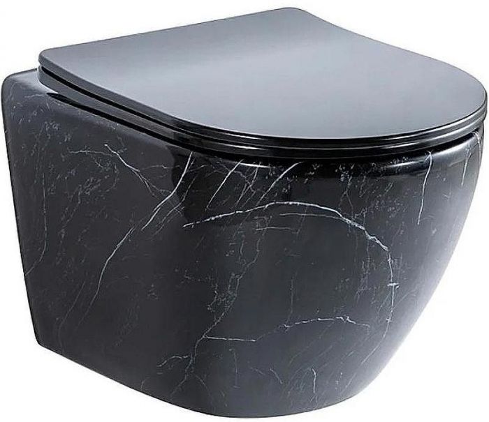Унитаз CeramaLux 2212BM подвесной Черный мрамор с сиденьем Микролифт