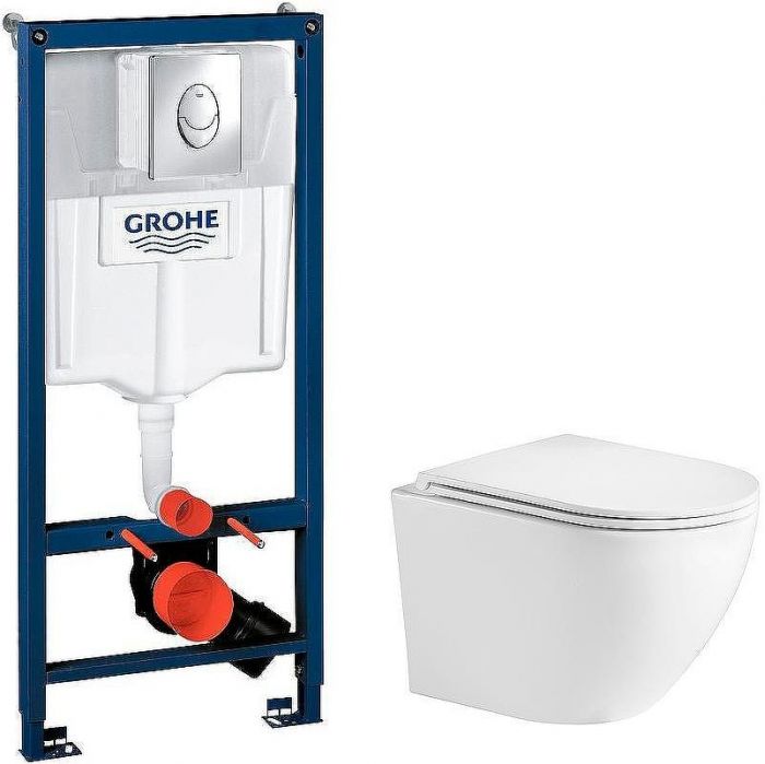 Комплект унитаза WeltWasser Merzbach 043 GL-WT 10000009939 с инсталляцией Grohe Rapid SL 38721001 с сиденьем Микролифт и клавишей смыва Хром