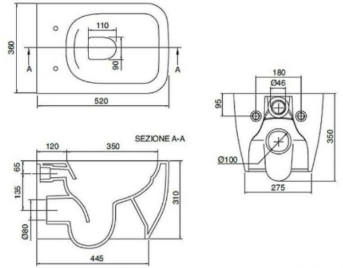 Унитаз Scarabeo Teorema 2.0 5126/TW подвесной цвет Белый без сиденья