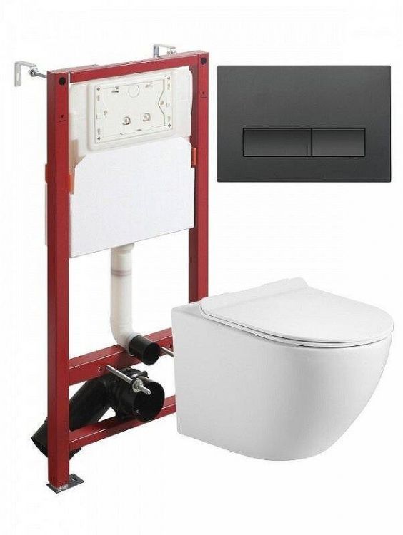 Комплект унитаза с инсталляцией Agger ATI09150+APB244 цвет Белый с сиденьем Микролифт и клавишей смыва цвет Черный матовый Комплект унитаза с инсталляцией Agger ATI09150+APB244 цвет Белый с сиденьем Микролифт и клавишей смыва цвет Черный матовый