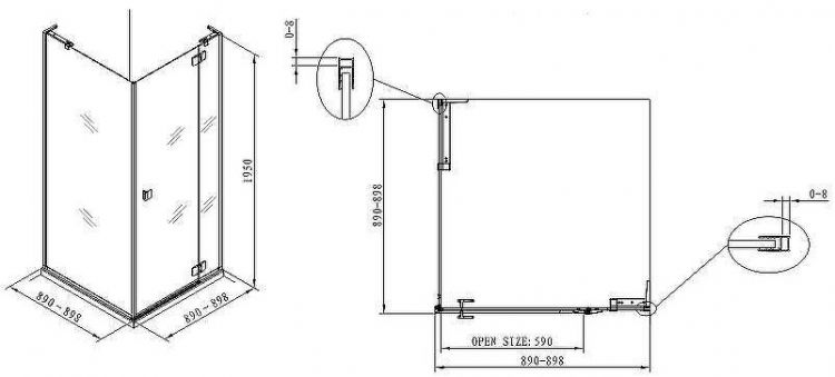 Душевой уголок Koller Pool Neon 90X90 N90KСB профиль Хром стекло прозрачное