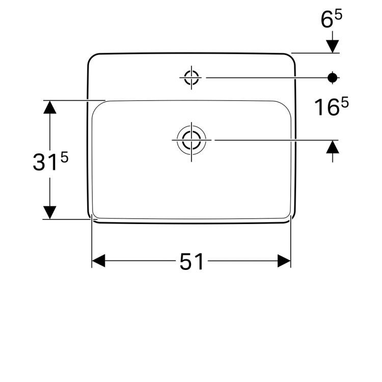 Раковина Geberit VariForm прямоугольной формы, 55х45 см, с отв. под смеситель, без отв. перелива [500.742.01.2]