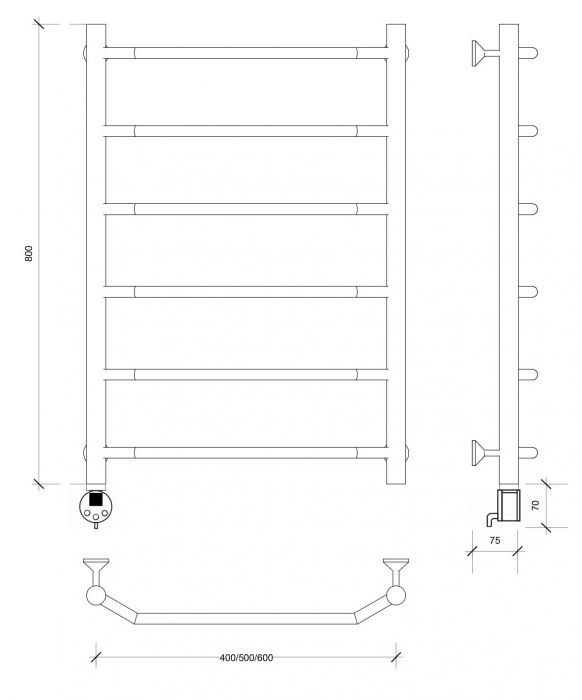 Полотенцесушитель электрический Secado Агата 1 80x40 белый матовый