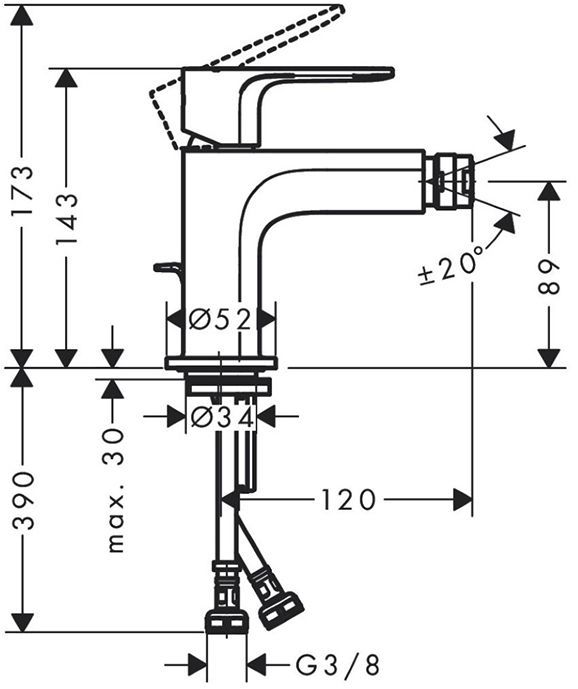 Hansgrohe Rebris S Смеситель для биде, 1 отв., с донным клапаном, цвет: хром