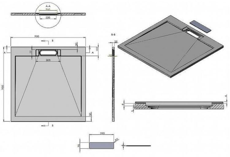 Душевой поддон из искусственного камня Esbano Luxe ESP-LX90G 90x90 ESPLX 90G Серый матовый Душевой поддон из искусственного камня Esbano Luxe ESP-LX90G 90x90 ESPLX 90G Серый матовый