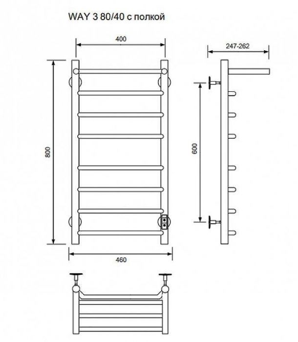Электрический полотенцесушитель Ника Way-3 80/40 U с полкой Хром