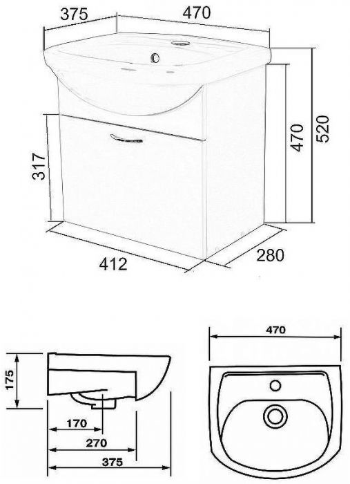 Тумба с раковиной Orange Лайт 45 LRA-45TUW+RA подвесная Белый глянец