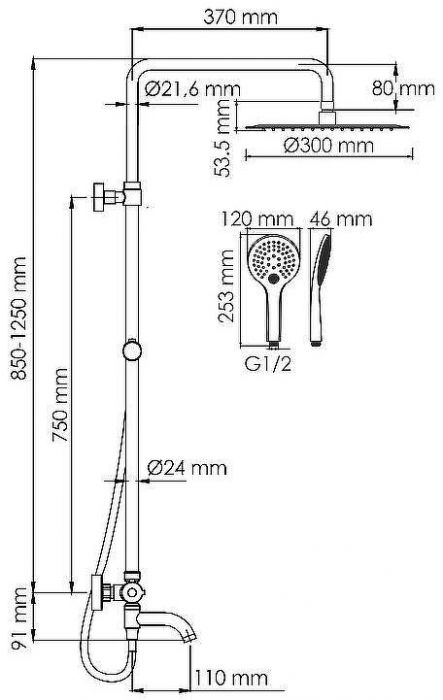 Душевая система WasserKRAFT A188.161.155.WM Thermo с термостатом Белый матовый