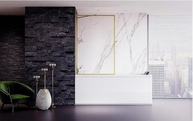 Шторка на ванну Veconi Palau 70 PL85G-70-01-C7 профиль Брашированное золото стекло прозрачное