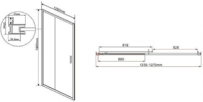 Душевая дверь Vincea Garda 125 VDS-1G125CL профиль Хром стекло прозрачное