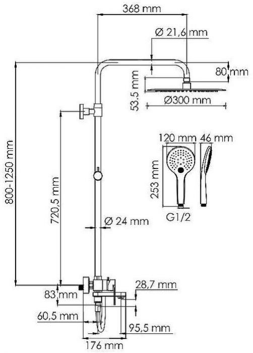 Душевая система WasserKRAFT A174.160.078.CB Черная матовая