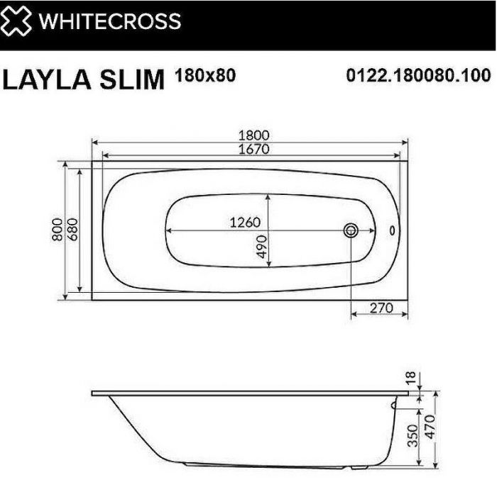 Акриловая ванна Whitecross Layla Slim 180x80 0122.180080.100.LINE.BR с гидромассажем