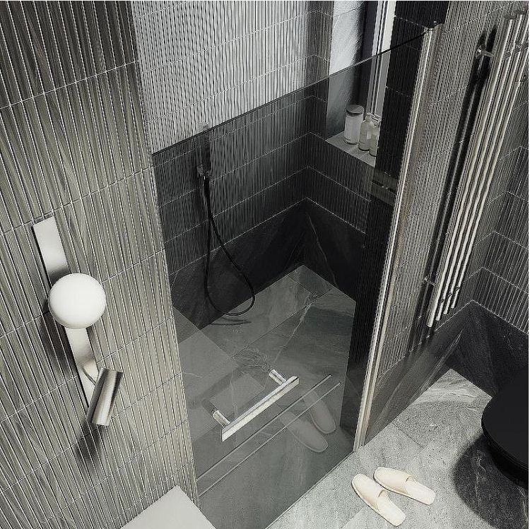 Душевая дверь Maybah Glass MGD-456-5 800x1980 на монопетле Хром матовый стекло графитовое